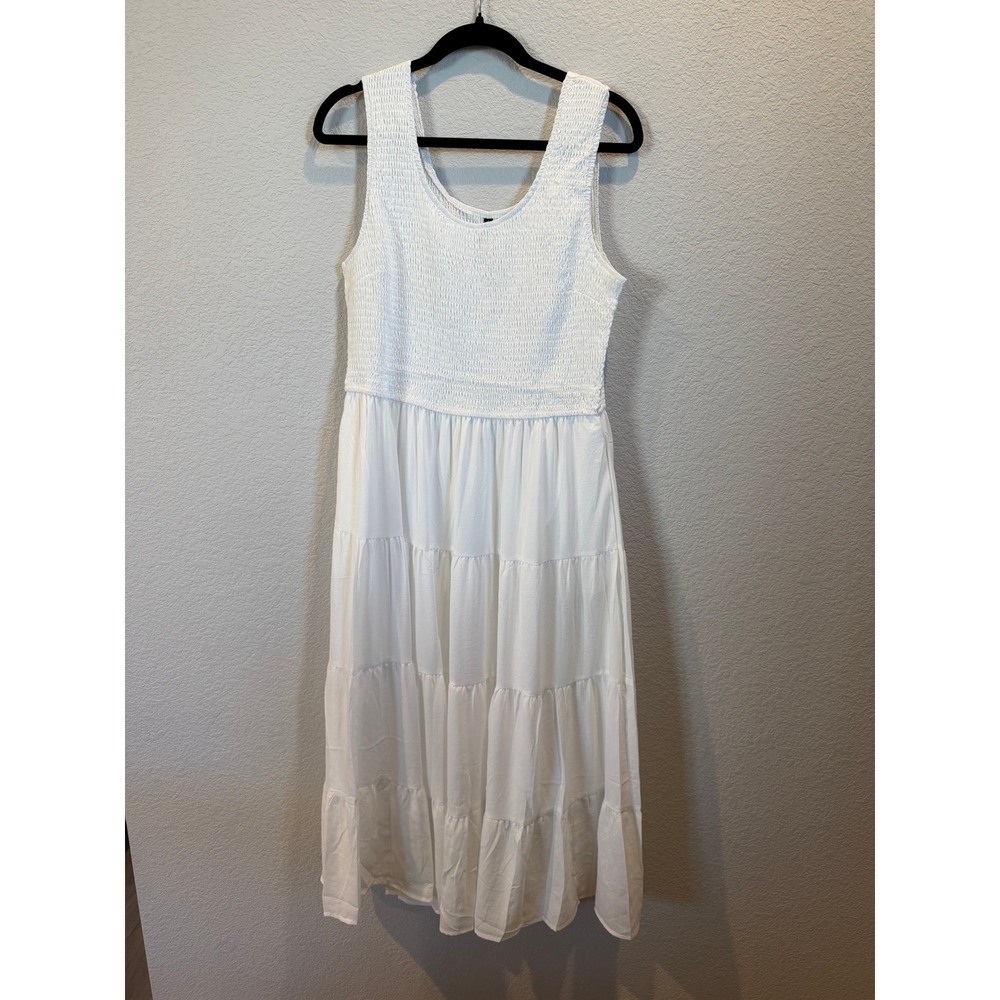 PrettyGarden White Smocked Tiered Maxi Dress Womens XL Casual Boho‎ Vacation